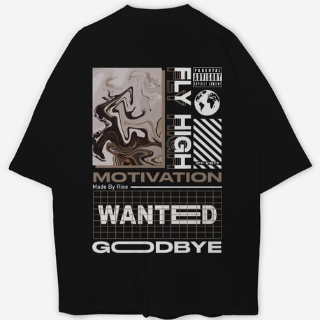 Goodbye Baskılı Oversize Siyah T-shirt