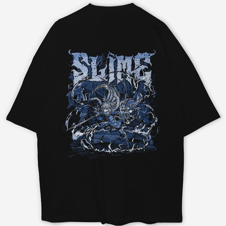 Slime Baskılı Oversize Siyah T-shirt