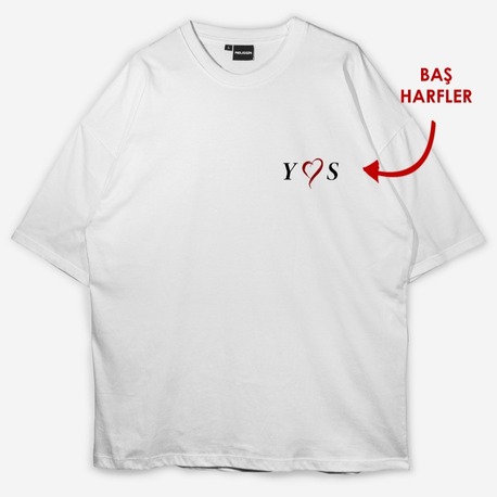 Kişiye özel Kalpli Baş harf Tasarım Baskılı Oversize T-shirt 