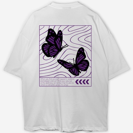 Butterfly Baskılı Oversize Beyaz T-shirt