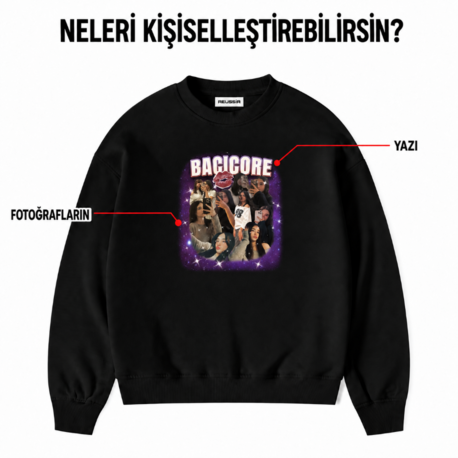 Kişiye özel tasarım baskılı kapşonsuz oversize sweatshirt