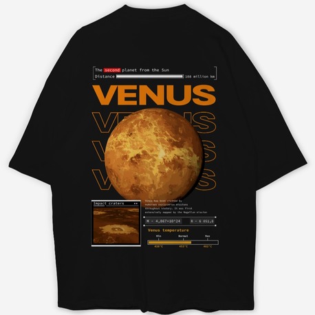 Venüs Baskılı Oversize Siyah T-shirt 