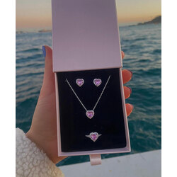 Pembe kalp taşlı set