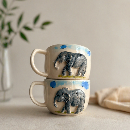 Fil Figürlü El Yapımı Seramik Mug