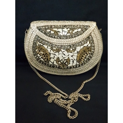 Silver Metal - Beyaz Mozaik Çanta 