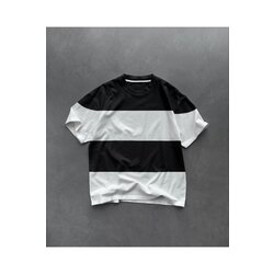 Unisex Bisiklet Yaka Parçalı T-Shirt - Siyah