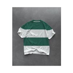 Unisex Bisiklet Yaka Parçalı T-Shirt - Yeşil