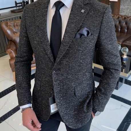 Premium Koleksiyon: Siyah Kırçıllı Slim Fit Ceket