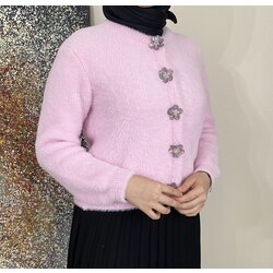 Pembe Çiçek Detaylı Yumuşak Dokulu Hırka, Armalife