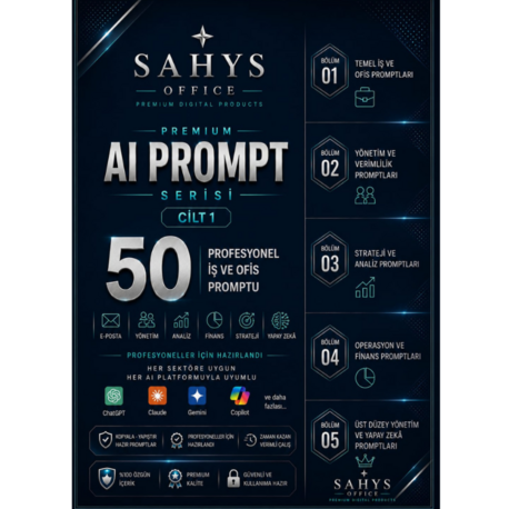 SAHYS Office | Premium AI Prompt Serisi Cilt 1 | 50 Profesyonel İş ve Ofis Promptu
