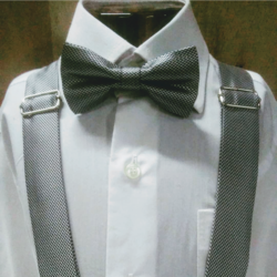 Gri Kuşgözü Dokuma kumaş çocuk 01/15 Yaş Papyon ve pantolon askısı setimiz.