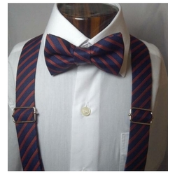 Lacivert Bordo jakarlı kumaş çocuk papyon ve pantolon askısı