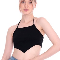 SEEM Kadın Siyah Sırt Detaylı Kısa Kollu Crop