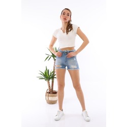 SEEM Kadın Mavi Yazlık Yırtmaçlı Denim Kot Şort