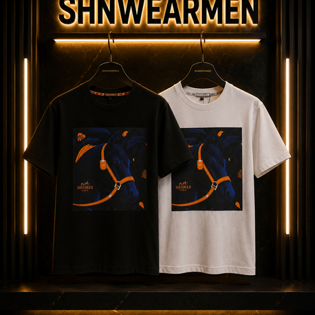 Hermes At Desenli Premium Oversize T-Shirt Siyah/Beyaz