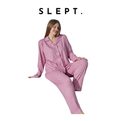 SLEPT. PEMBE PUANTİYELİ DÜĞMELİ BATTAL PİJAMA TAKIMI