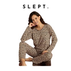 SLEPT. LEOPAR DESENLİ SÜET PİJAMA TAKIMI