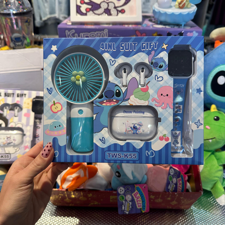 Stitch Kulaklık,Fan ve Saat Srt