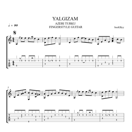 Yalgızam - Azeri Türkü Fingerstyle Gitar Tab / Nota