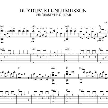 Duydum ki Unutmuşsun Fingerstyle Gitar Tab / Nota