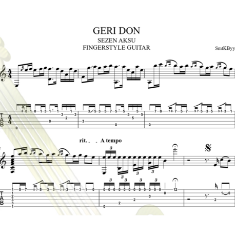 Sezen Aksu - Geri Dön Fingerstyle Gitar Tab/Nota