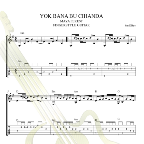 Yok Bana Bu Cihanda Fingerstyle Gitar Tab/ Nota