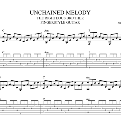 Righteous Brothers - Unchained Melody Fingerstyle  Tab / Nota