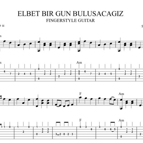 Elbet Birgün Buluşacağız Fingerstyle Guitar Tab/ Nota