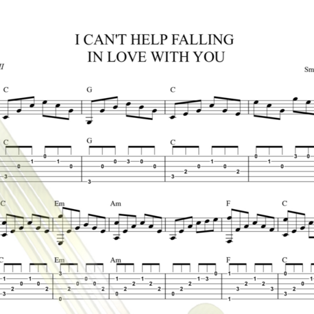 Elvis Presley -  Can't Help Falling In Love Fingerstyle Guitar Tab / Nota