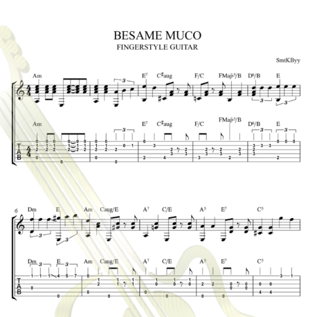 Besame Mucho Fingerstyle Guitar Tab / Nota