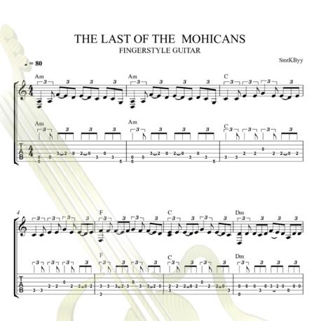 The Last Of The Mohicans Fingerstyle Tab / Nota