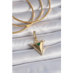 Pirinç Gold Renk Zirkon Taşlı 3D Üçgen Model Ajda Charm