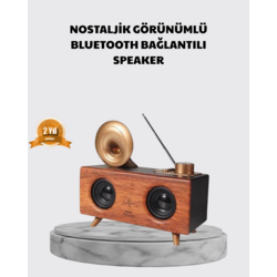 Nostaljik Gramofon Bluetooth Hoparlör – FM Radyo + USB + SD Kart Destekli