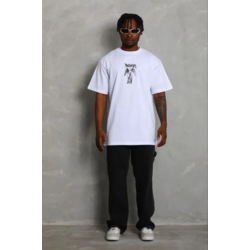 Erkek Baskılı T-Shirt Kısa Kol Bisiklet Yaka Regular Fit Rahat Kalıp Günlük Tişört - Beyaz