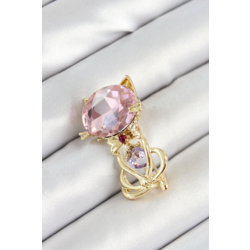 Pembe Zirkon Taşlı Kap Detaylı Kedi Figürlü Gold Renk Kadın Broş