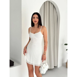 Askılı Mini Elbise Drapeli Göğüs Detay Likralı Yazlık Fit - Beyaz