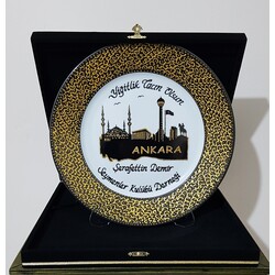 25 cm Ankara Silüet Altın Simli Hediyelik Tabak + Kadife Kutu