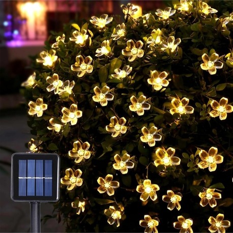 Solar 50 LED Papatya 5 Metre 8 Kademeli Çiçek  Güneş Enerjili Aydınlatma
