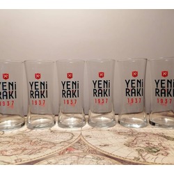 Yeni Rakı'nın 1937 logolu 6 adet rakı kadehi