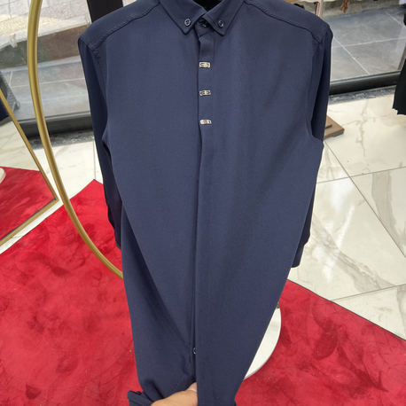 Premium Gizli düğme detay Slim Fit lacivert Gömlek 