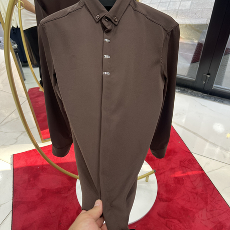 Premium Gizli düğme detay Slim Fit kahve Gömlek 