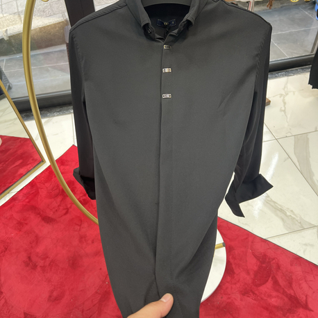 Premium Gizli düğme detay Slim Fit siyah Gömlek 