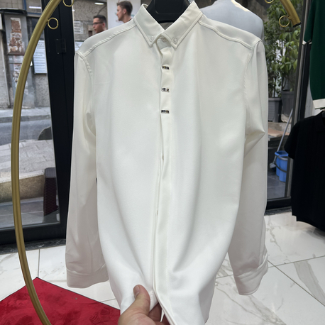 Premium Gizli düğme detay  Slim Fit beyaz Gömlek 