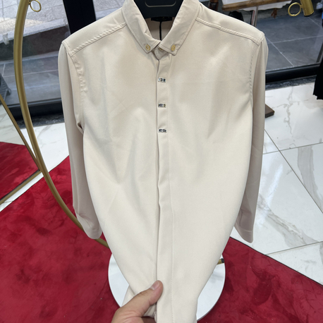 Premium Gizli düğme detay Slim Fit krem Gömlek