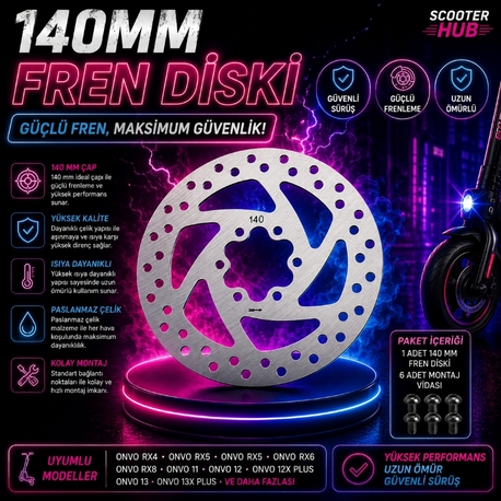140 Mm Scooter Fren Diski 6 Vidalı