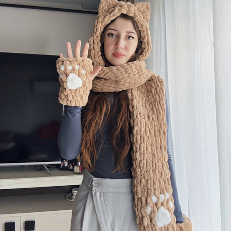 Kedi Kapüşonlu atkı (pati ospsiyon)