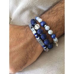 lapis lazuli erkek bileklik üçlü