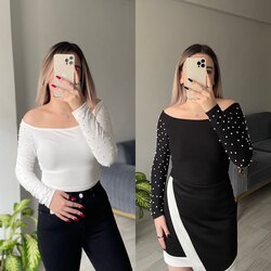 Kolu İnci Detaylı Bluz