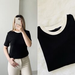 Massimo Siyah Yaka Detaylı Tshirt