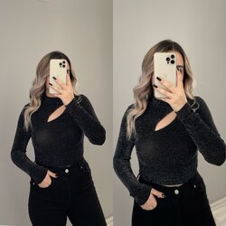 Simli Dekolte Detaylı Bluz